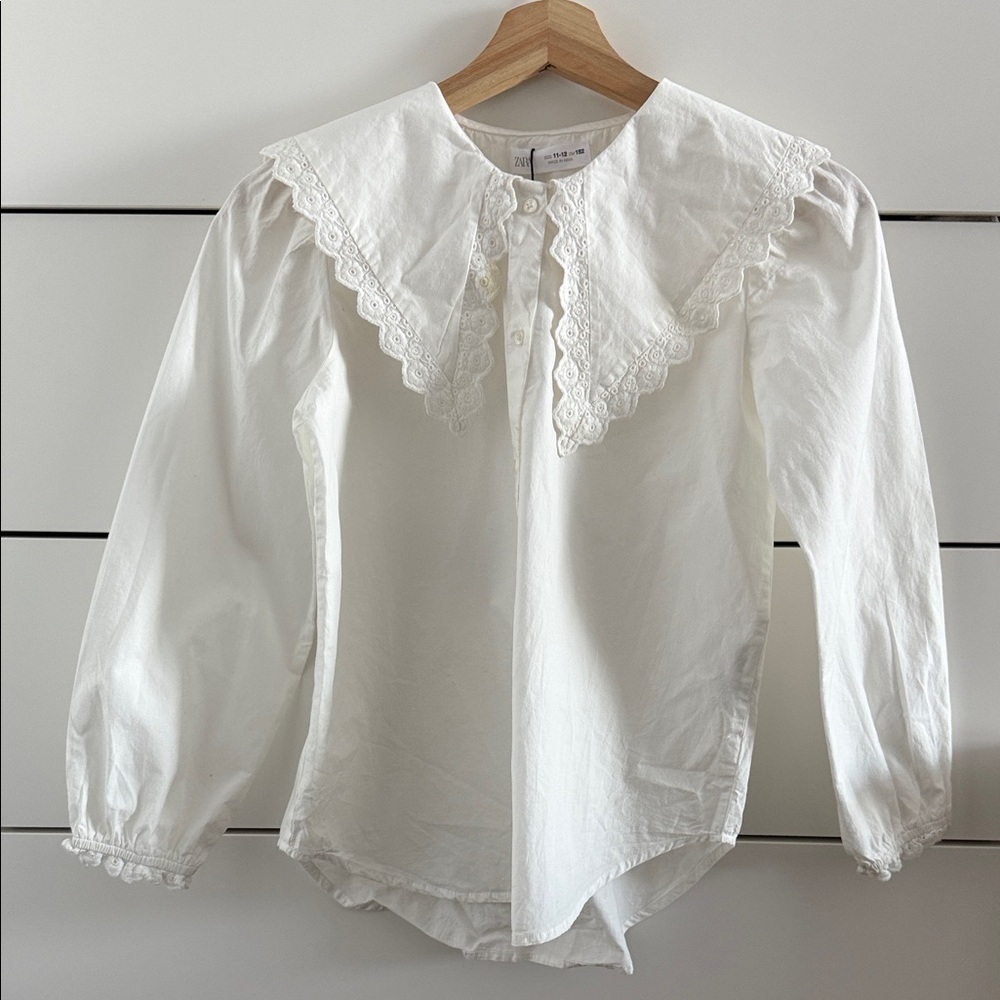 NWT Zara White Kids Blouse with Lace Detail
